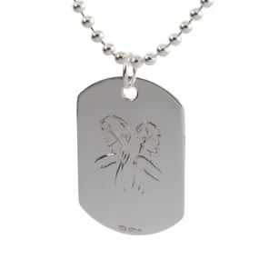 Mens Dog Tag Silver Gemini Zodiac Sign Engraved