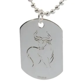 Mens Dog Tag Silver Taurus Zodiac Sign Engraved