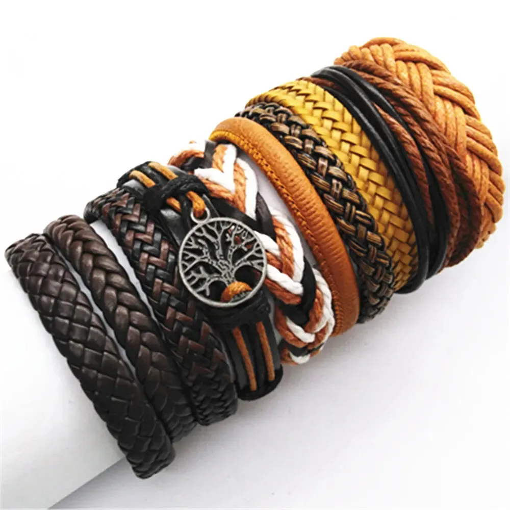 Men's Leather Bracelets Set - 10 Pieces for Every Style