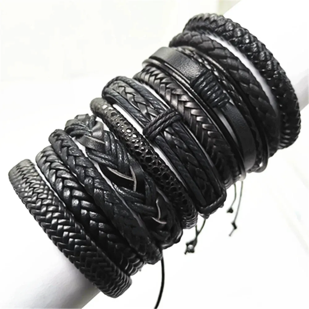 Men's Leather Bracelets Set - 10 Pieces for Every Style