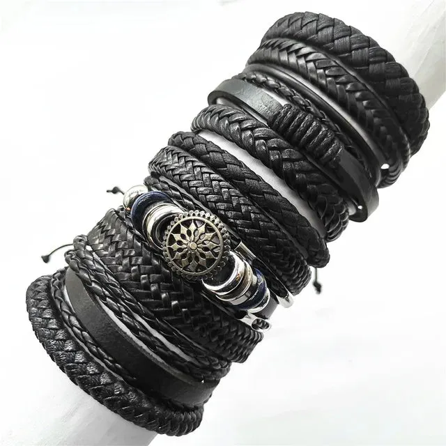 Men's Leather Bracelets Set - 10 Pieces for Every Style