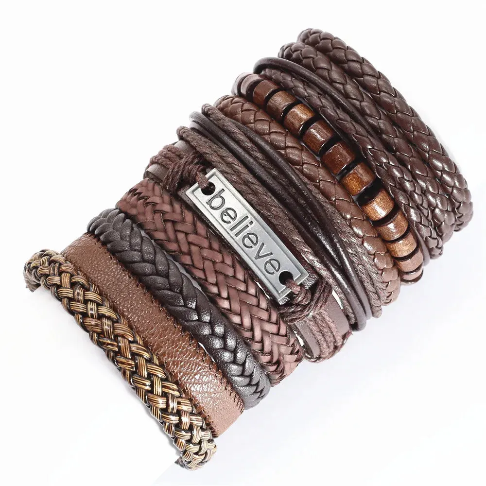 Men's Leather Bracelets Set - 10 Pieces for Every Style