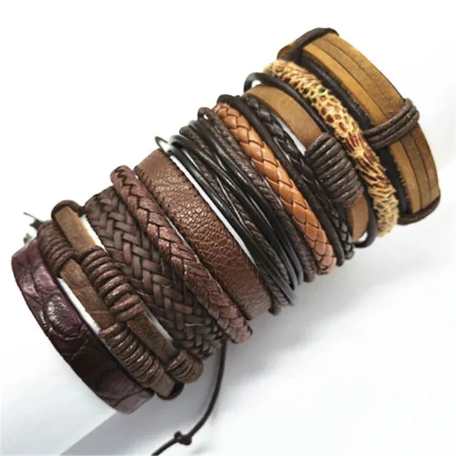 Men's Leather Bracelets Set - 10 Pieces for Every Style