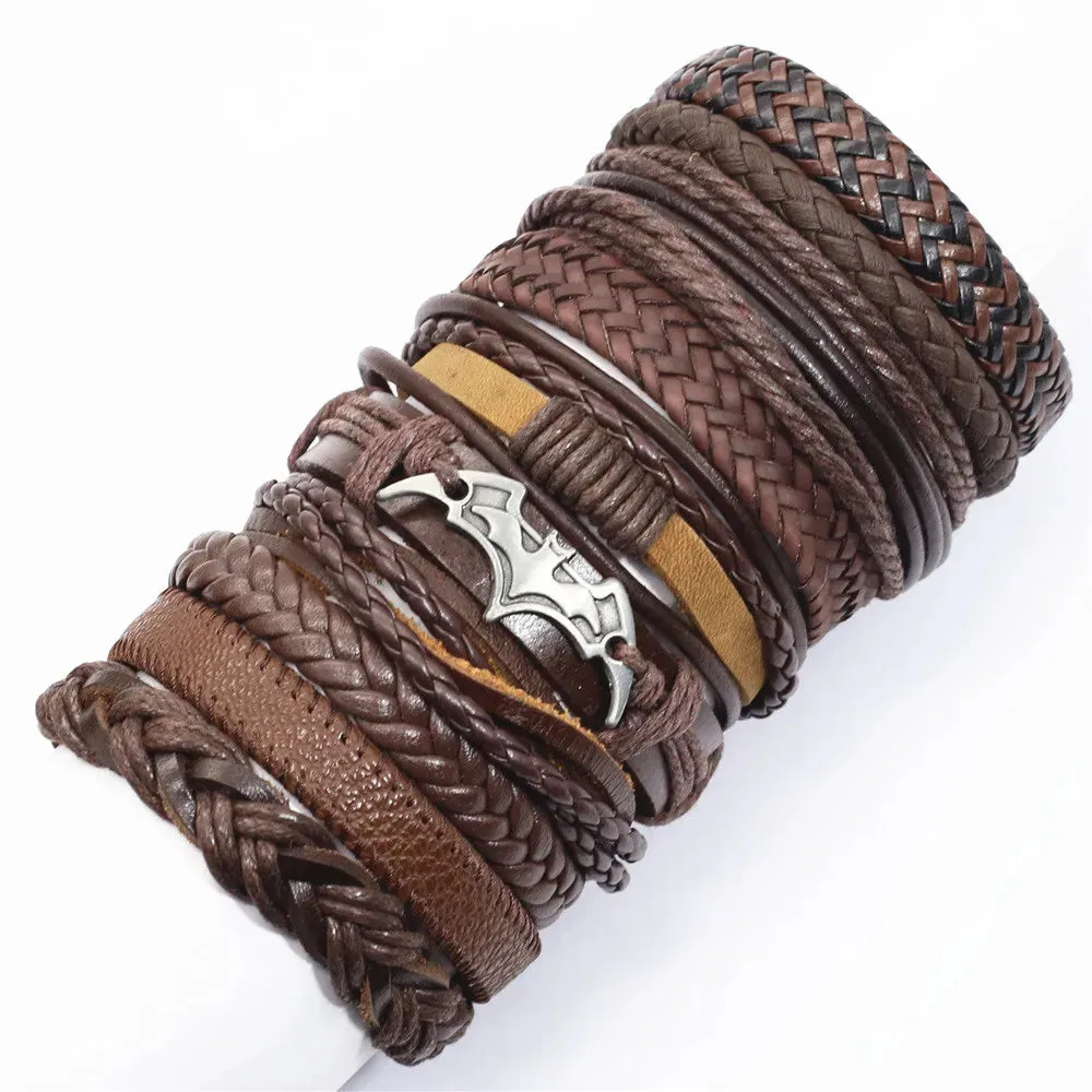 Men's Leather Bracelets Set - 10 Pieces for Every Style