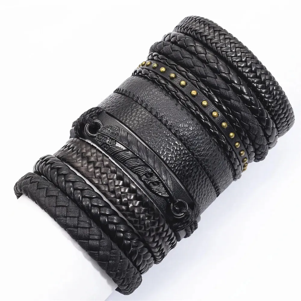 Men's Leather Bracelets Set - 10 Pieces for Every Style