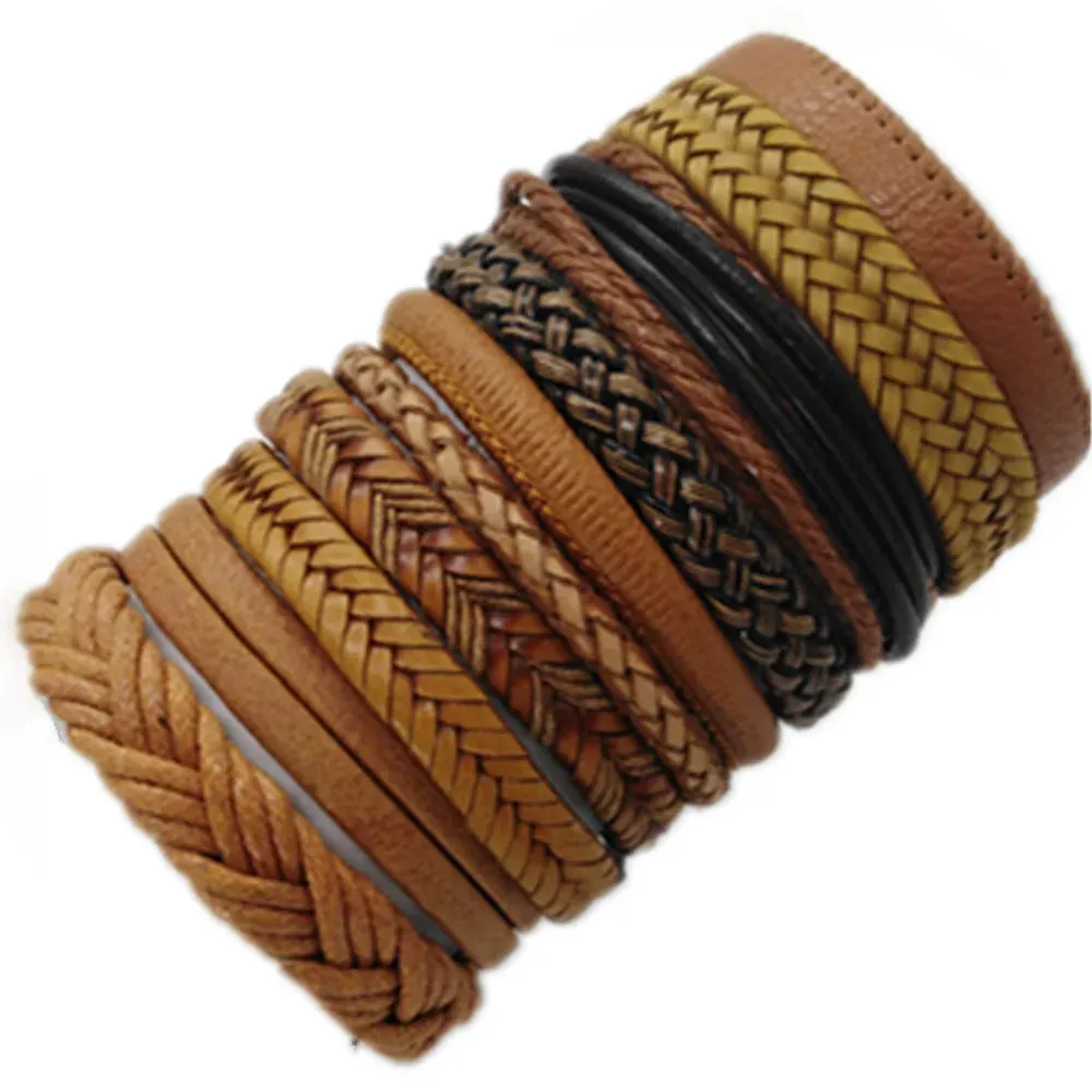 Men's Leather Bracelets Set - 10 Pieces for Every Style