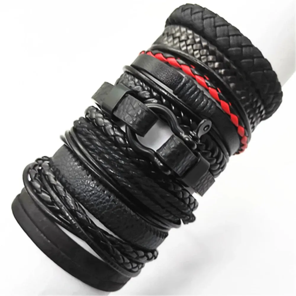 Men's Leather Bracelets Set - 10 Pieces for Every Style