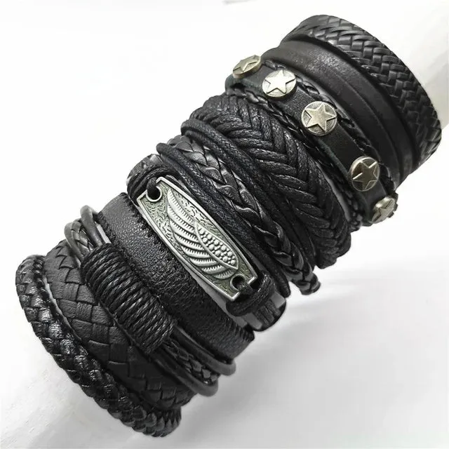 Men's Leather Bracelets Set - 10 Pieces for Every Style