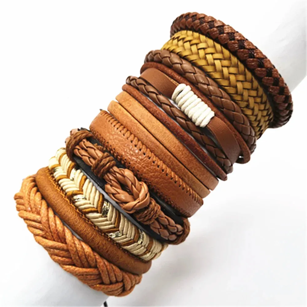 Men's Leather Bracelets Set - 10 Pieces for Every Style