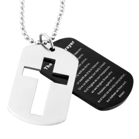 Men's Lord's Prayer Cross Dog Tag Pendant