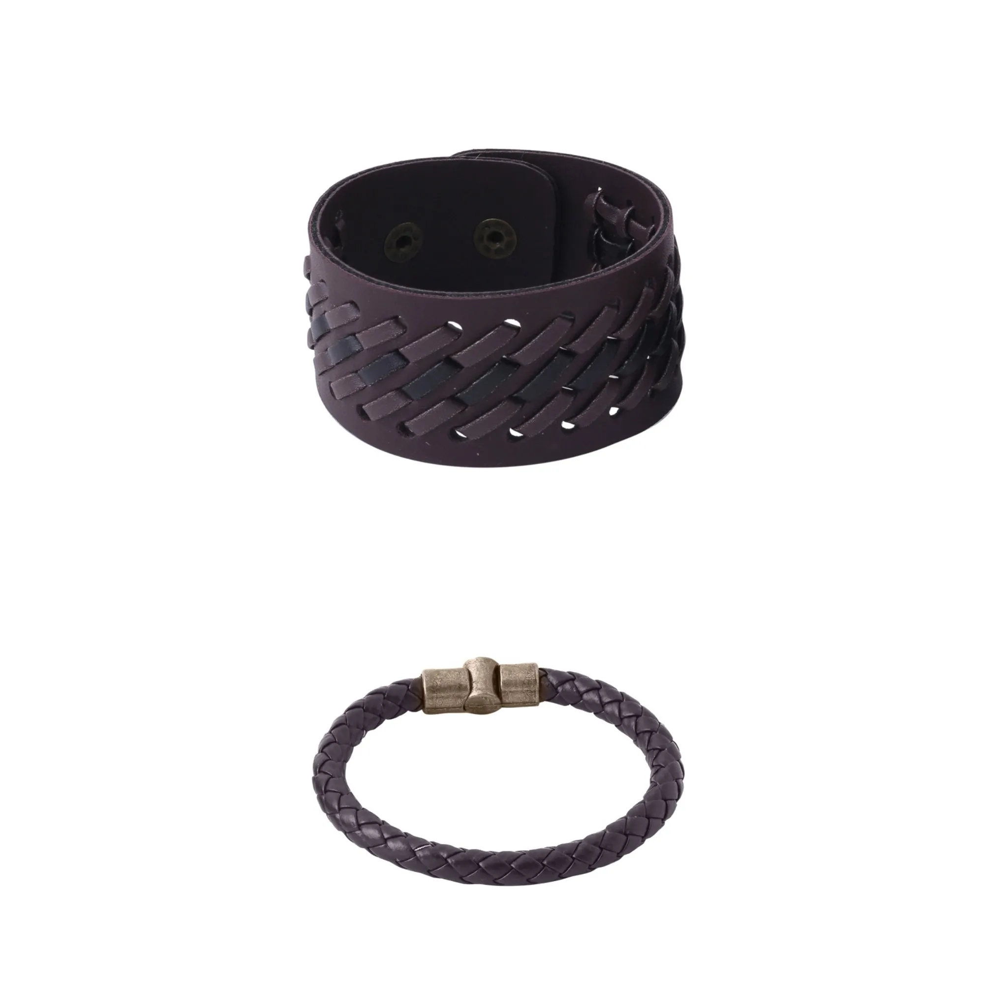 Men's Set Of 2 Brown Leather Bracelet - Nvr