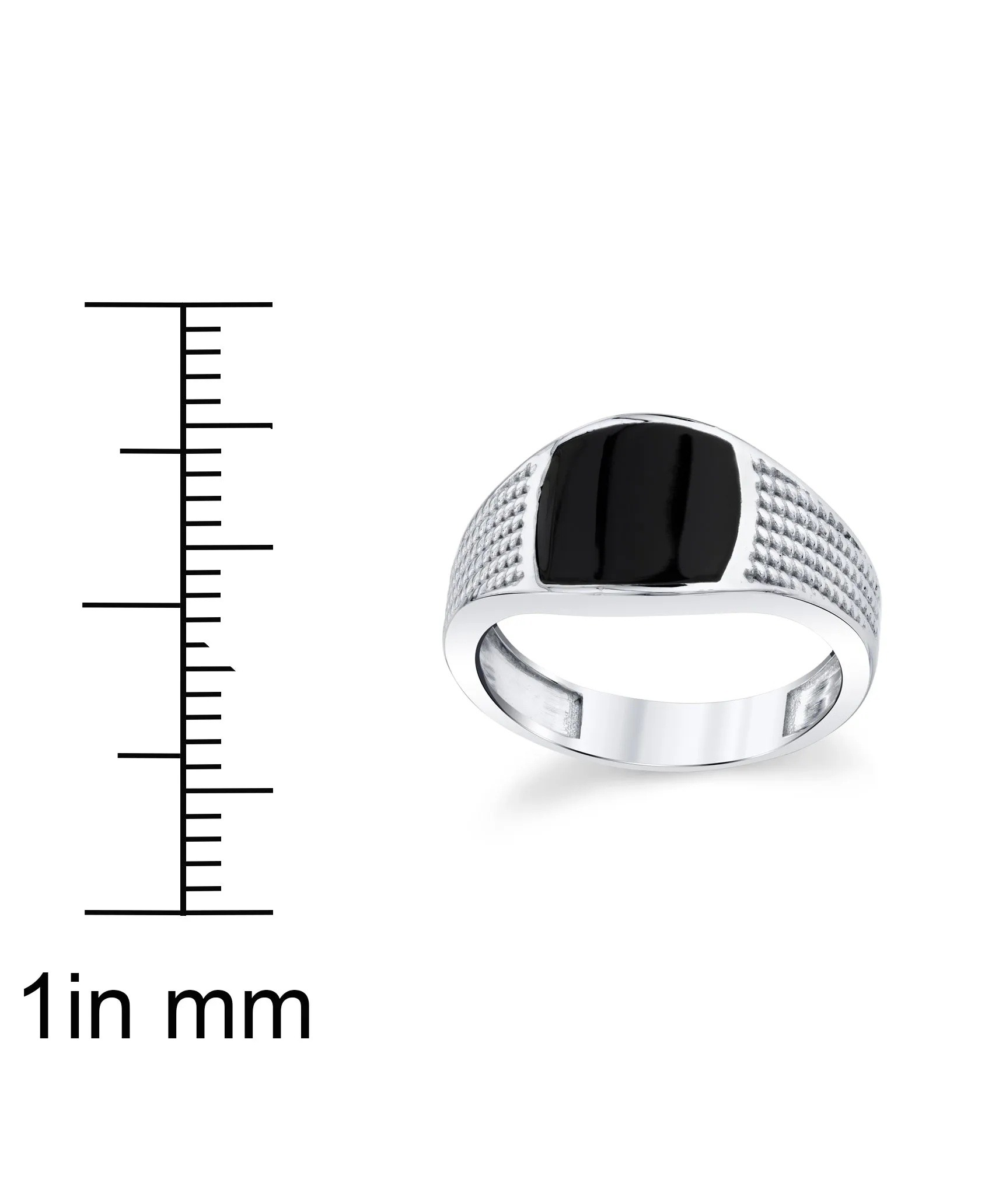 Men's Signet Pinky Ring Sterling Silver Black Enamel Braided Rope Design 10MM