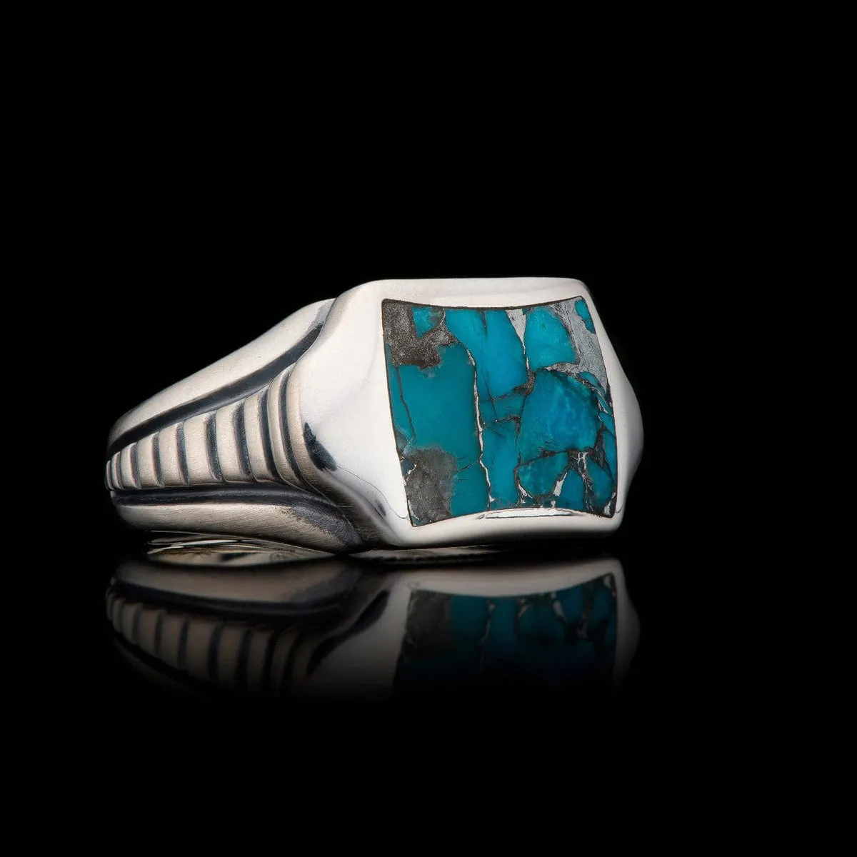 Men's Sleek Turquoise Ring - Ring 8 TQ