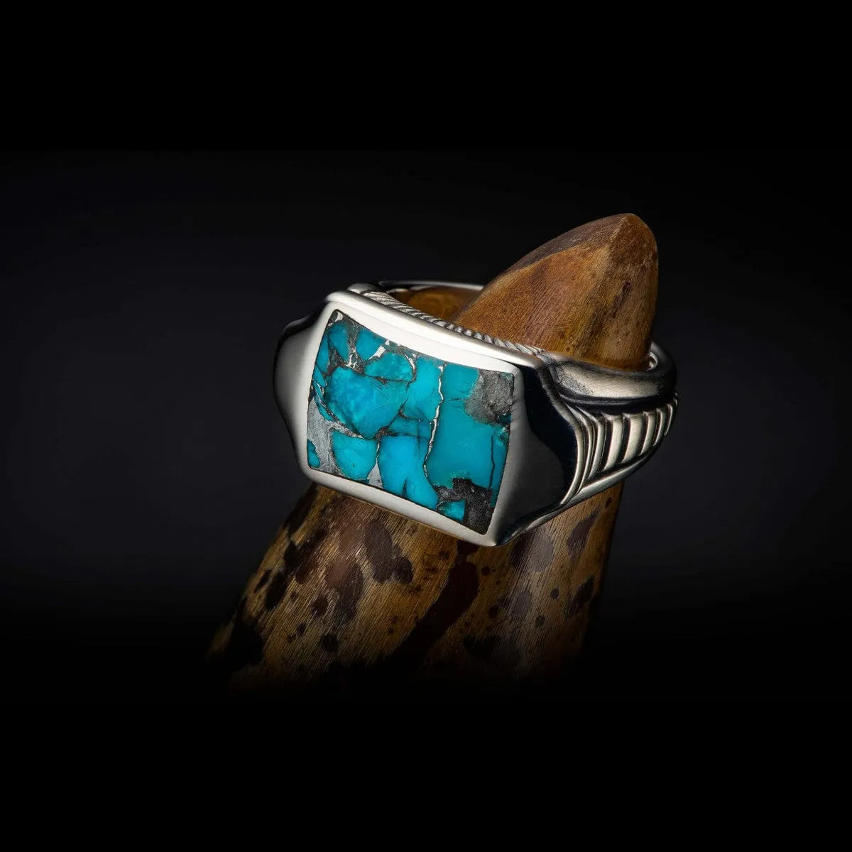 Men's Sleek Turquoise Ring - Ring 8 TQ