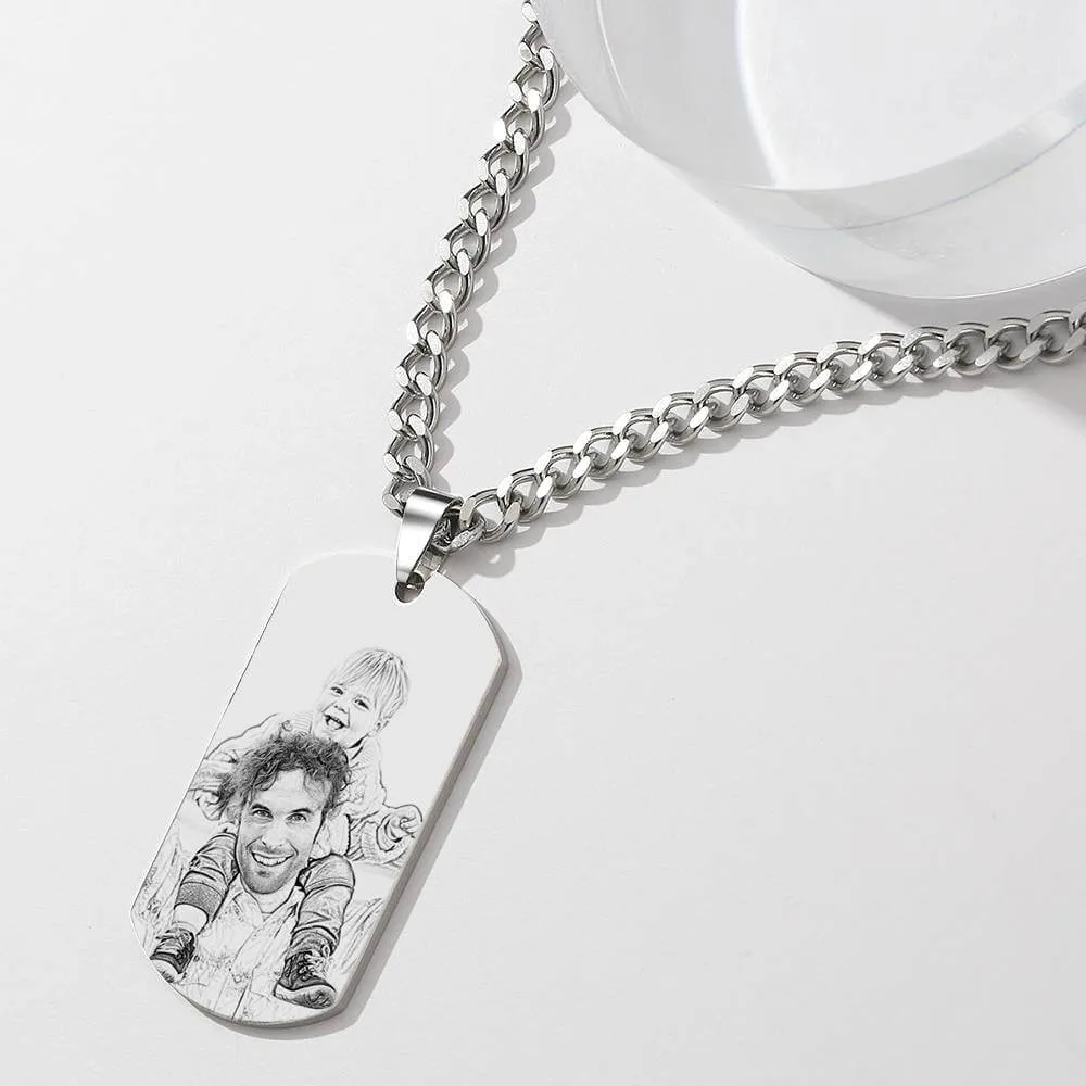 Men's Stainless Steel Custom Etched Photo Picture Dog Tag Necklace