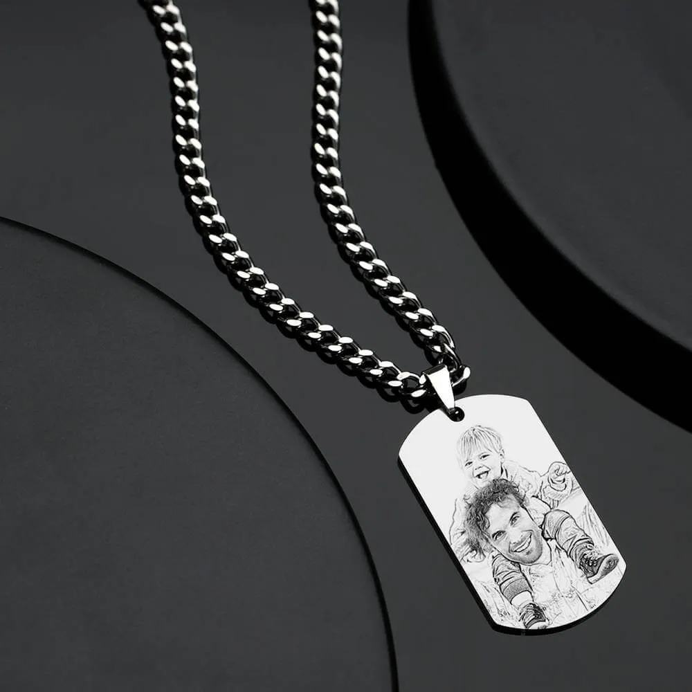 Men's Stainless Steel Custom Etched Photo Picture Dog Tag Necklace