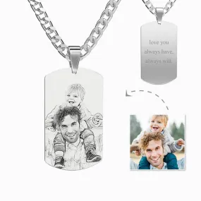 Men's Stainless Steel Custom Etched Photo Picture Dog Tag Necklace