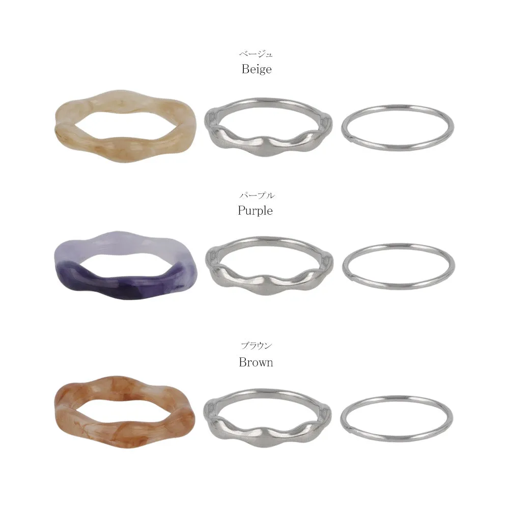 Metal and Marble Mixed Ring Set