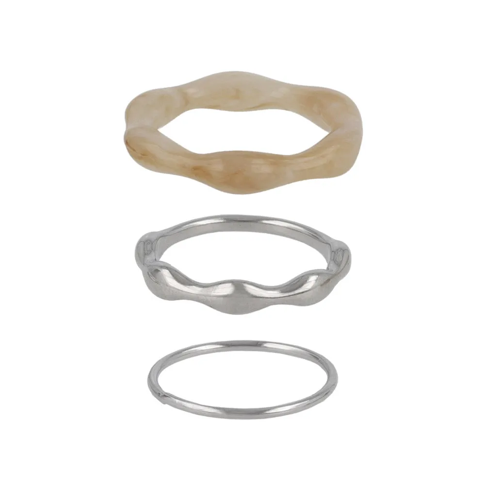 Metal and Marble Mixed Ring Set