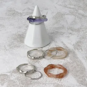 Metal and Marble Mixed Ring Set