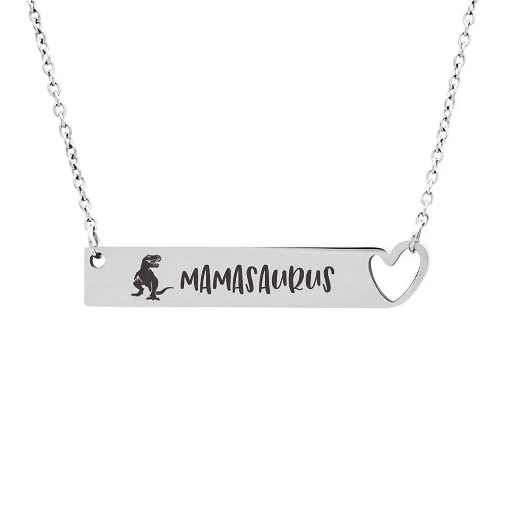 Mother's Day Gift for Mom, Mamasaurus Bar Necklace, Heart Bar Necklace, Gold Mamasaurus Bar Mother's Day Necklace, Mom to be Mother's Day Gift, Gift for Her, Mom Gift, Mother's Day Present [Gold]