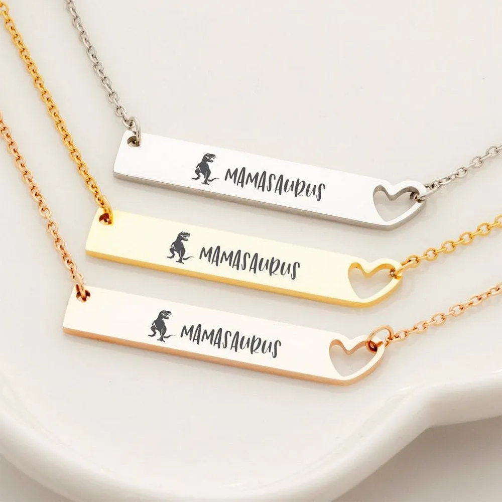 Mother's Day Gift for Mom, Mamasaurus Bar Necklace, Heart Bar Necklace, Gold Mamasaurus Bar Mother's Day Necklace, Mom to be Mother's Day Gift, Gift for Her, Mom Gift, Mother's Day Present [Gold]