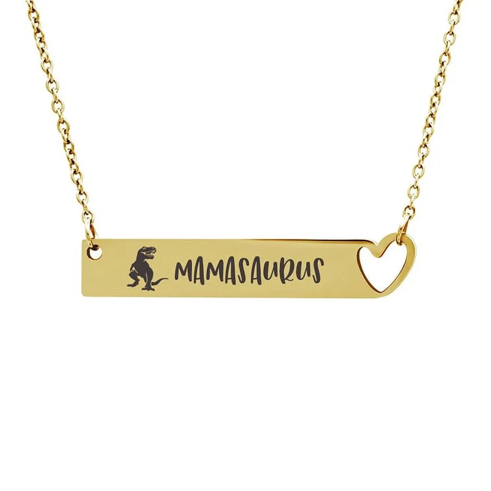 Mother's Day Gift for Mom, Mamasaurus Bar Necklace, Heart Bar Necklace, Gold Mamasaurus Bar Mother's Day Necklace, Mom to be Mother's Day Gift, Gift for Her, Mom Gift, Mother's Day Present [Gold]