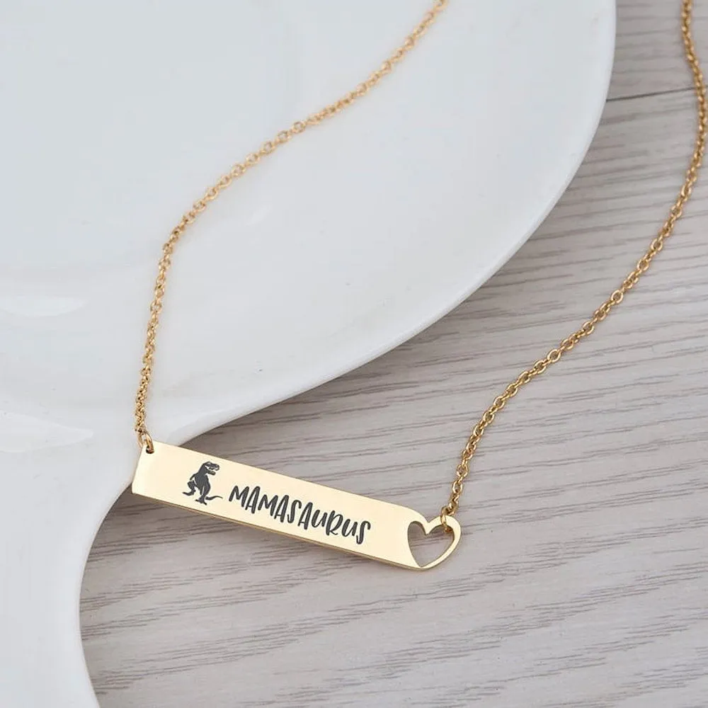 Mother's Day Gift for Mom, Mamasaurus Bar Necklace, Heart Bar Necklace, Gold Mamasaurus Bar Mother's Day Necklace, Mom to be Mother's Day Gift, Gift for Her, Mom Gift, Mother's Day Present [Gold]