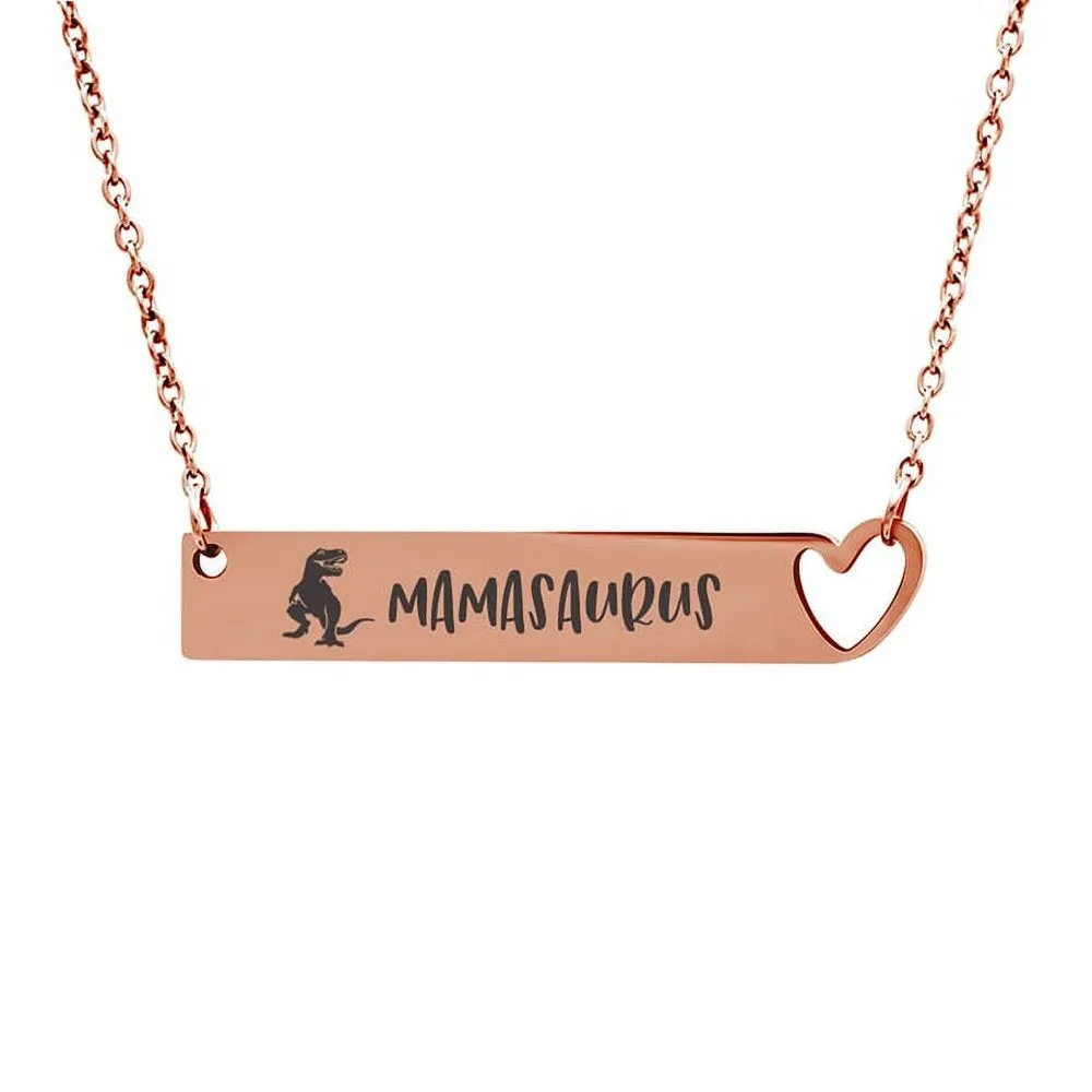 Mother's Day Gift for Mom, Mamasaurus Bar Necklace, Heart Bar Necklace, Gold Mamasaurus Bar Mother's Day Necklace, Mom to be Mother's Day Gift, Gift for Her, Mom Gift, Mother's Day Present [Gold]