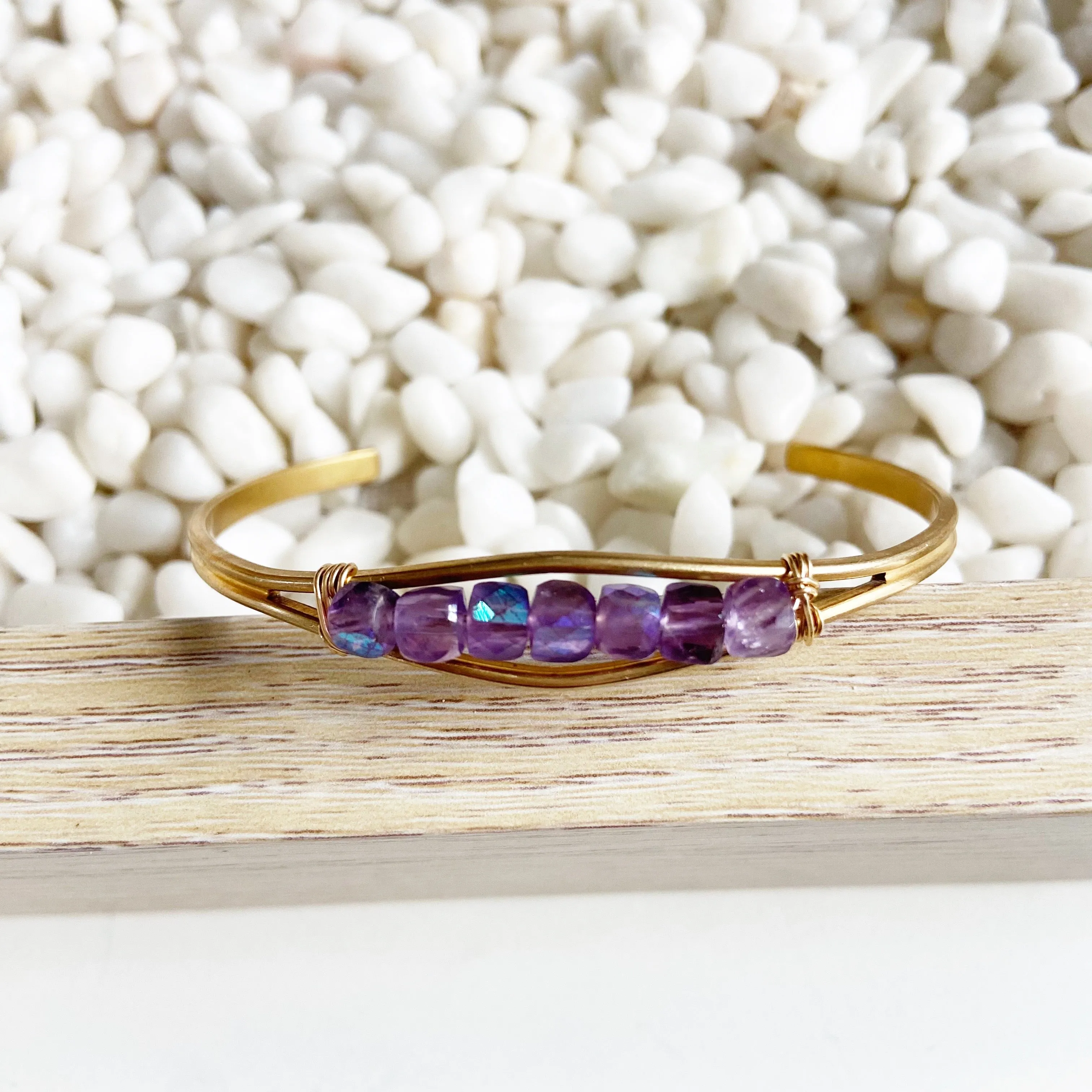 Mystic Amethyst Adjustable Brass Cuff