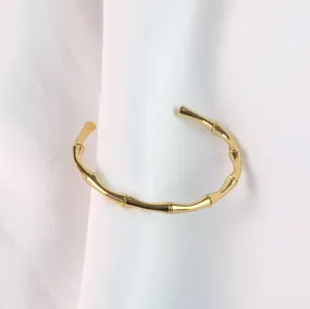 Nelu | Stainless Steel 18K Gold Plated or Silver Bamboo Cuff Bangle