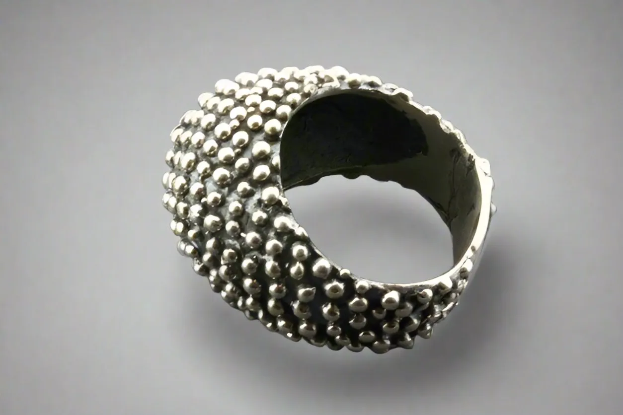 oxidized & beaded signet ring - sterling silver