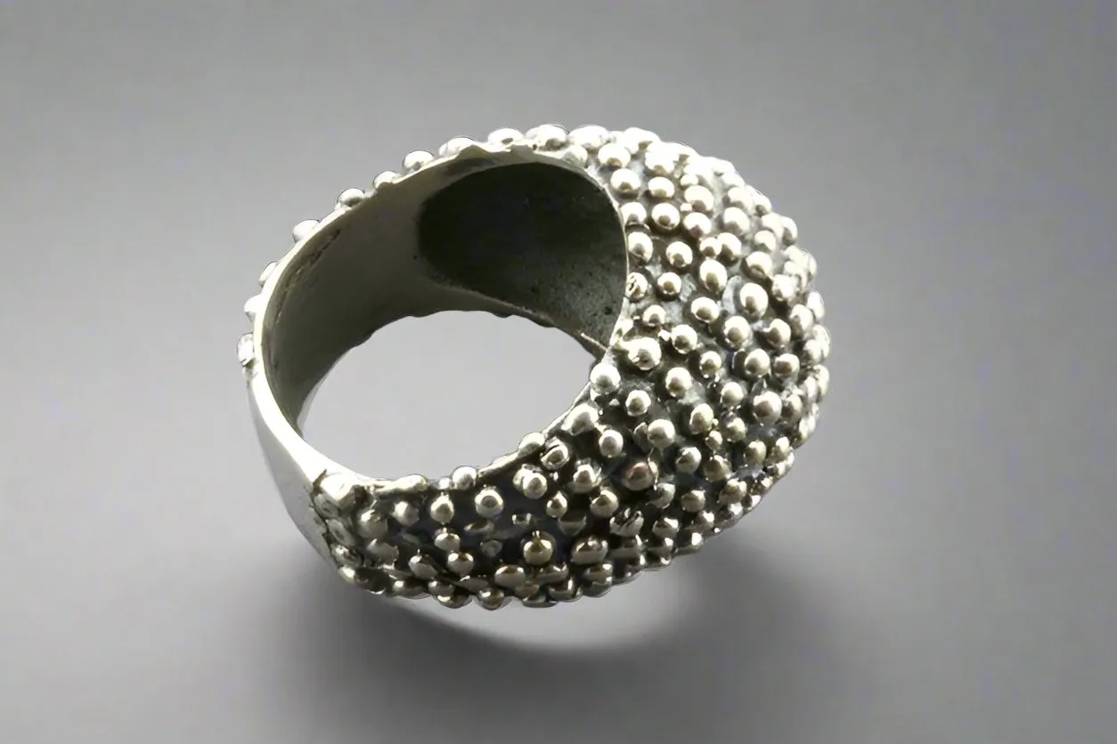 oxidized & beaded signet ring - sterling silver