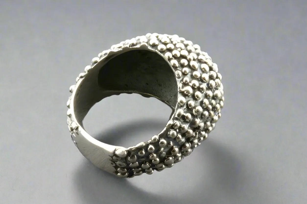 oxidized & beaded signet ring - sterling silver