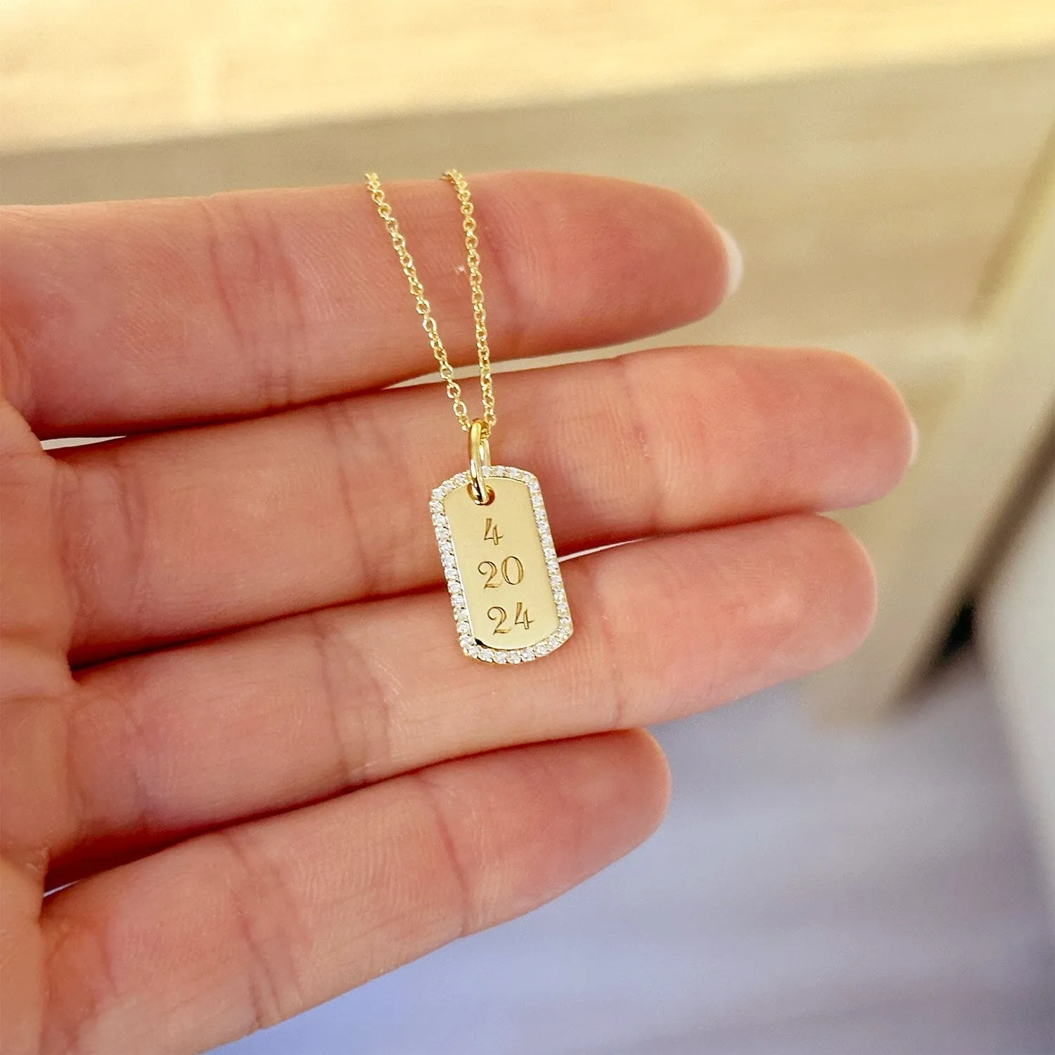 Pavé Small Dog Tag Necklace