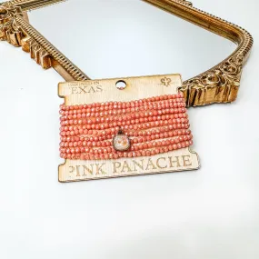 Pink Panache | Crystal Beaded Bracelet Set With Cushion Cut AB Crystal in Coral Pink