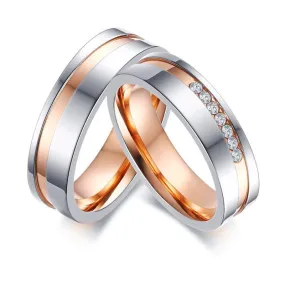 Polished Rose Gold Rhinestone Couple's Rings