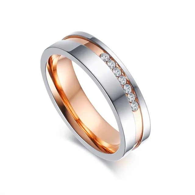 Polished Rose Gold Rhinestone Couple's Rings