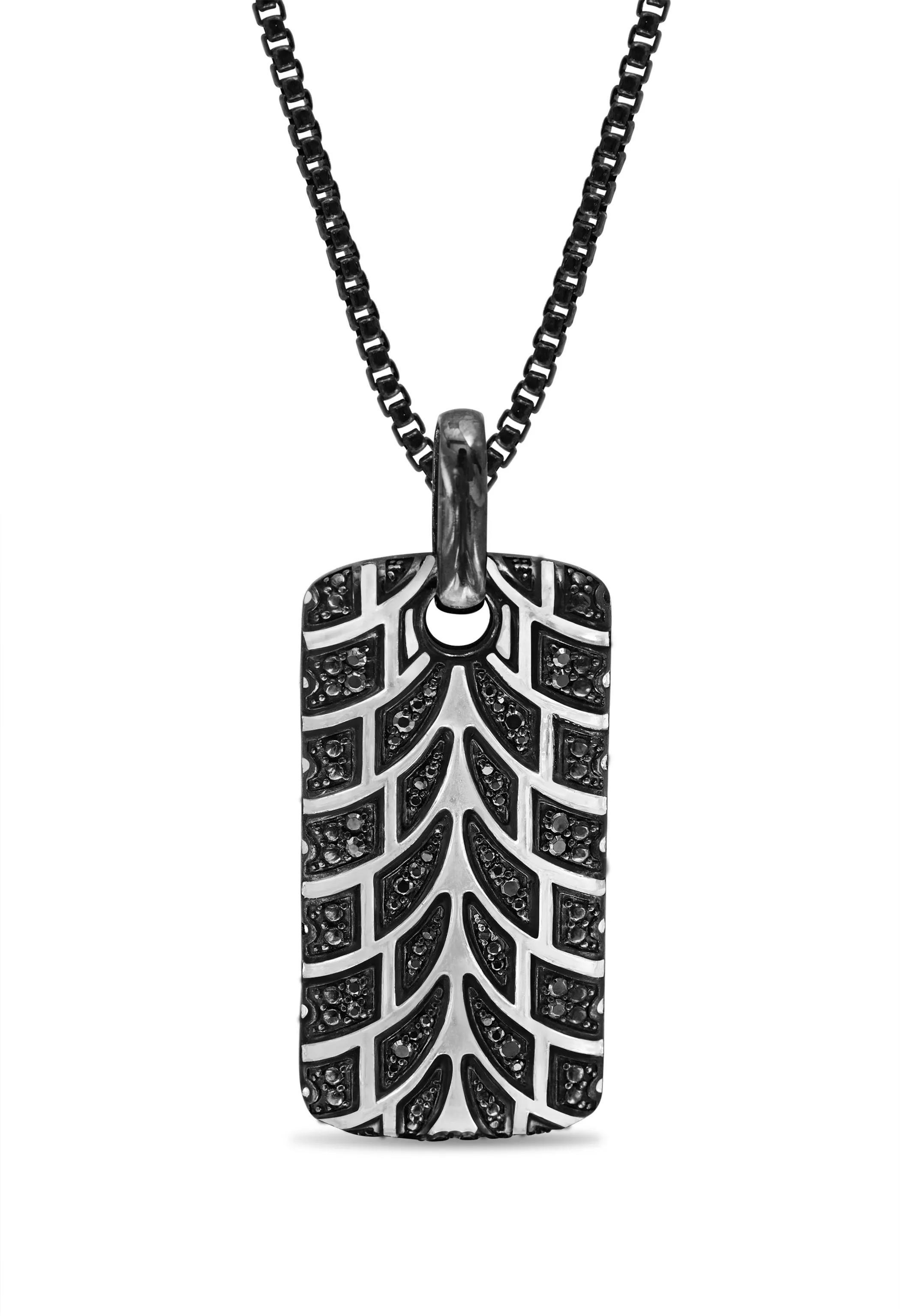 Racer Swag Black Rhodium Plated Sterling Silver Tire Tread Black Diamond Tag