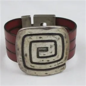 Red Bold Flat Leather Statement Cuff Bracelet