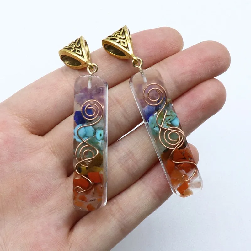 Retro Reiki Healing Colorful Chips Stone Natural Chakra Orgone Energy Pendant Necklace Pendulum Amulet Orgonite Crystal Necklace