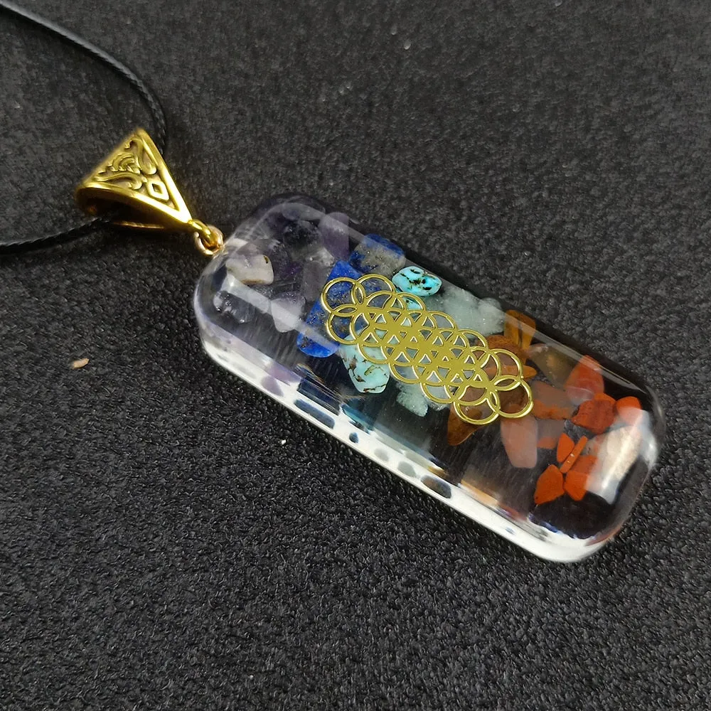 Retro Reiki Healing Colorful Chips Stone Natural Chakra Orgone Energy Pendant Necklace Pendulum Amulet Orgonite Crystal Necklace