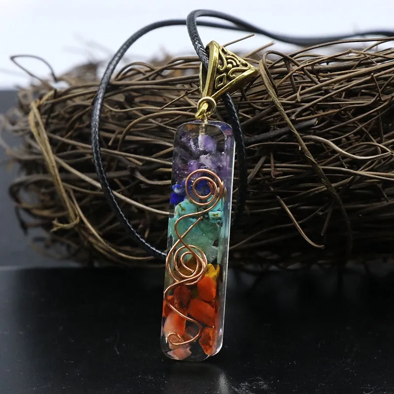 Retro Reiki Healing Colorful Chips Stone Natural Chakra Orgone Energy Pendant Necklace Pendulum Amulet Orgonite Crystal Necklace