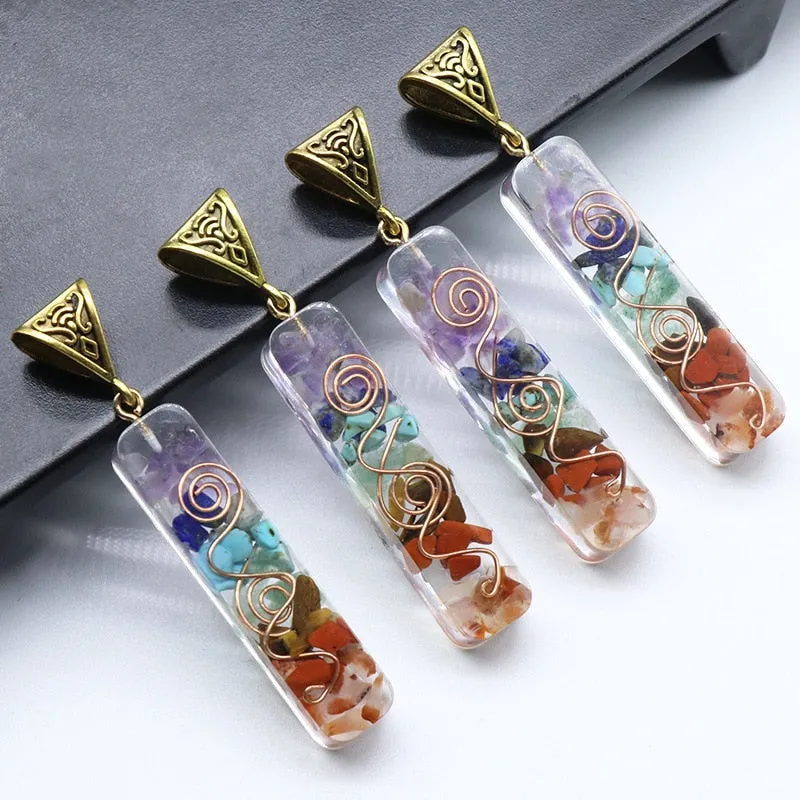 Retro Reiki Healing Colorful Chips Stone Natural Chakra Orgone Energy Pendant Necklace Pendulum Amulet Orgonite Crystal Necklace