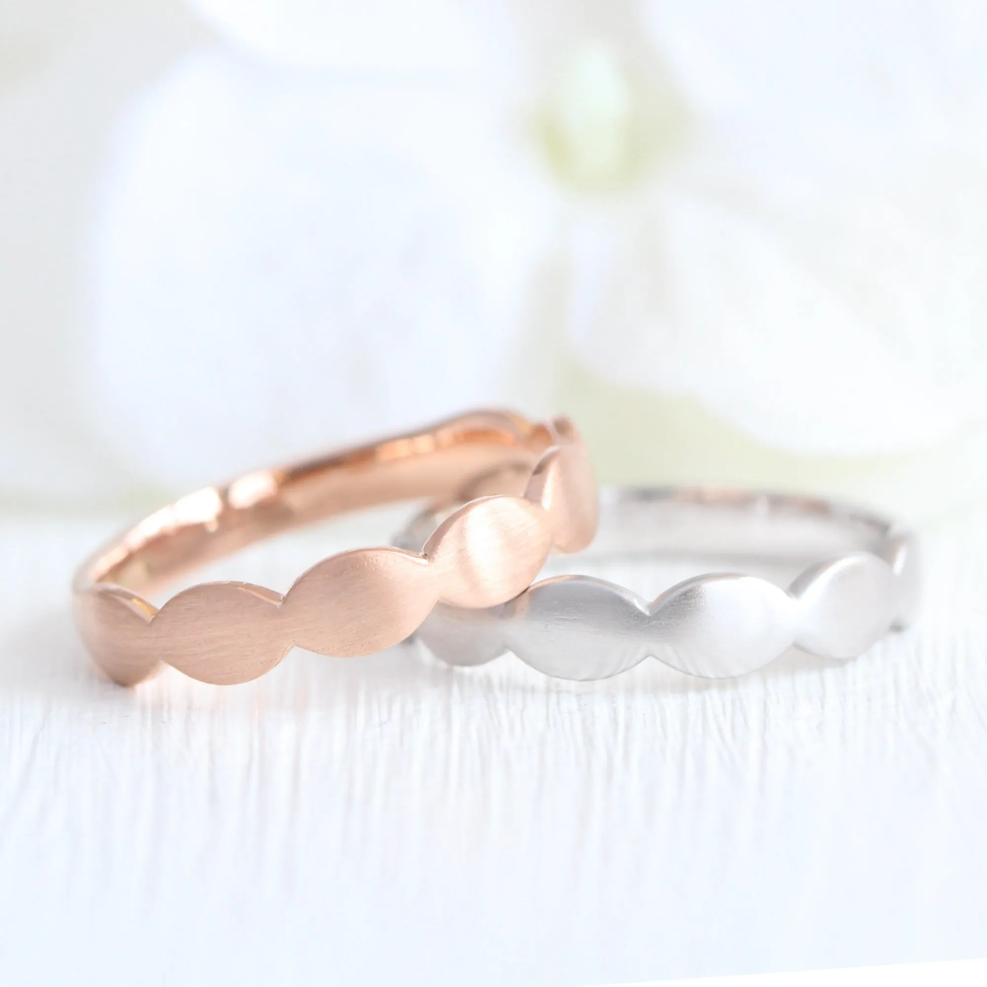 Scalloped Wide Wedding Ring in Solid Platinum or Gold Band