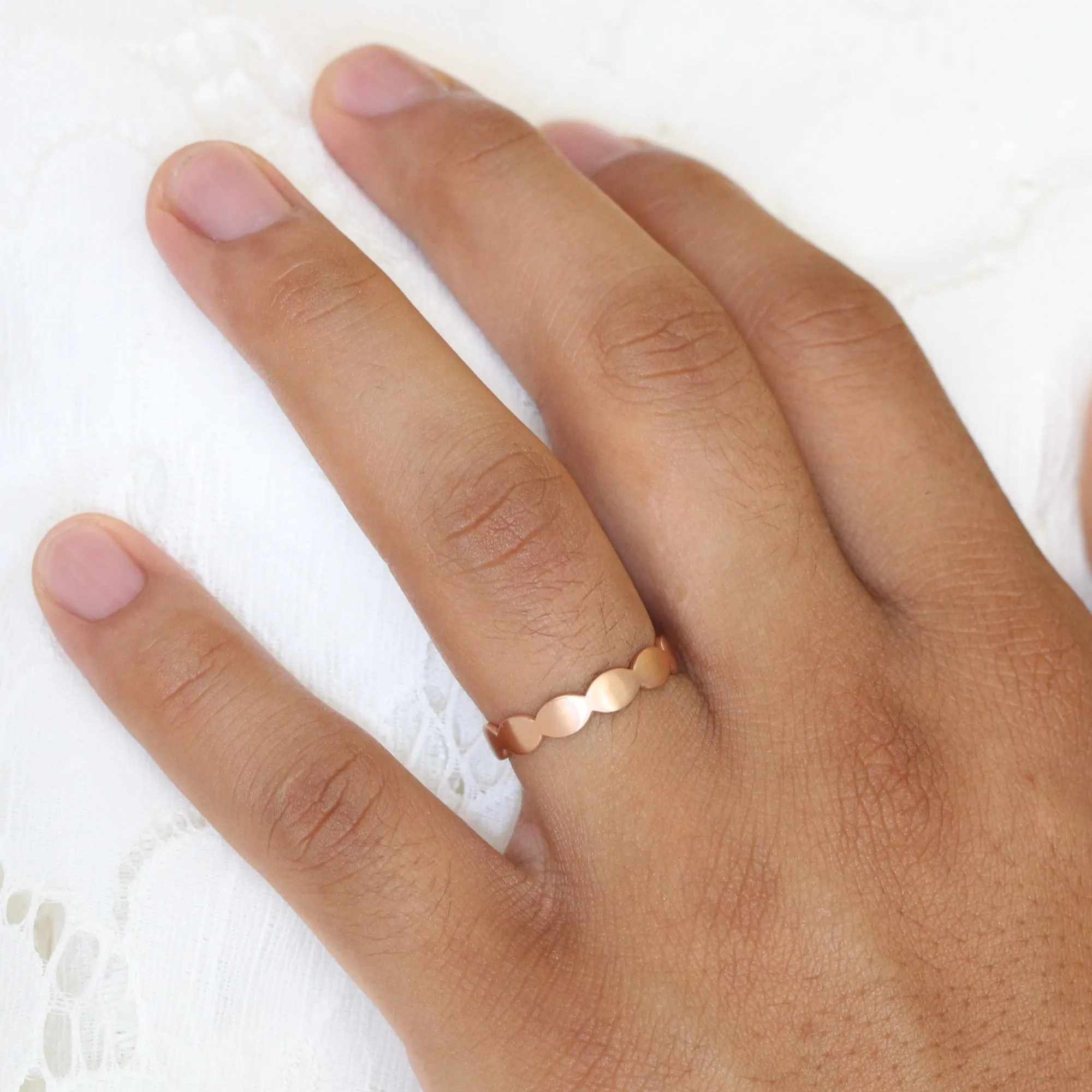 Scalloped Wide Wedding Ring in Solid Platinum or Gold Band