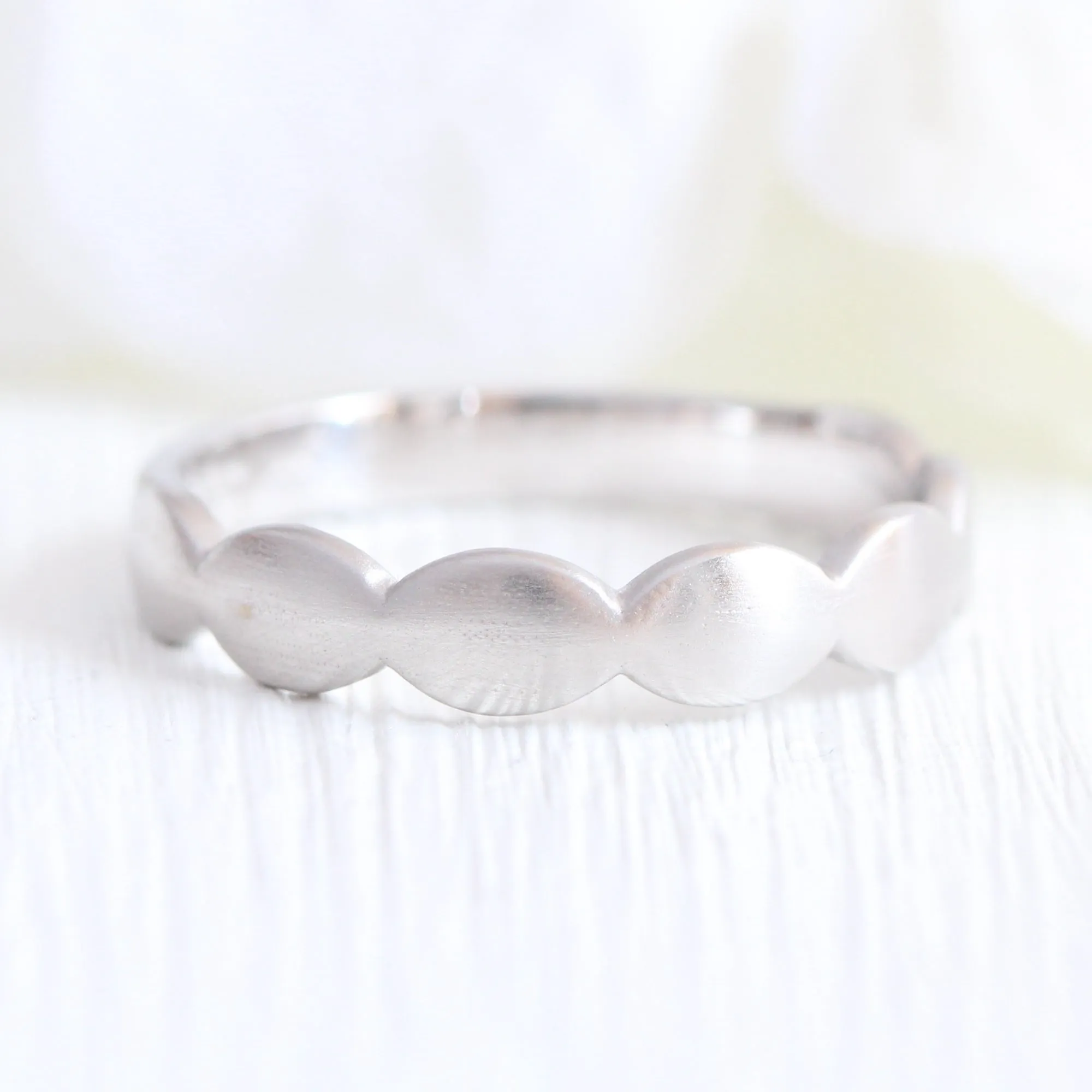 Scalloped Wide Wedding Ring in Solid Platinum or Gold Band