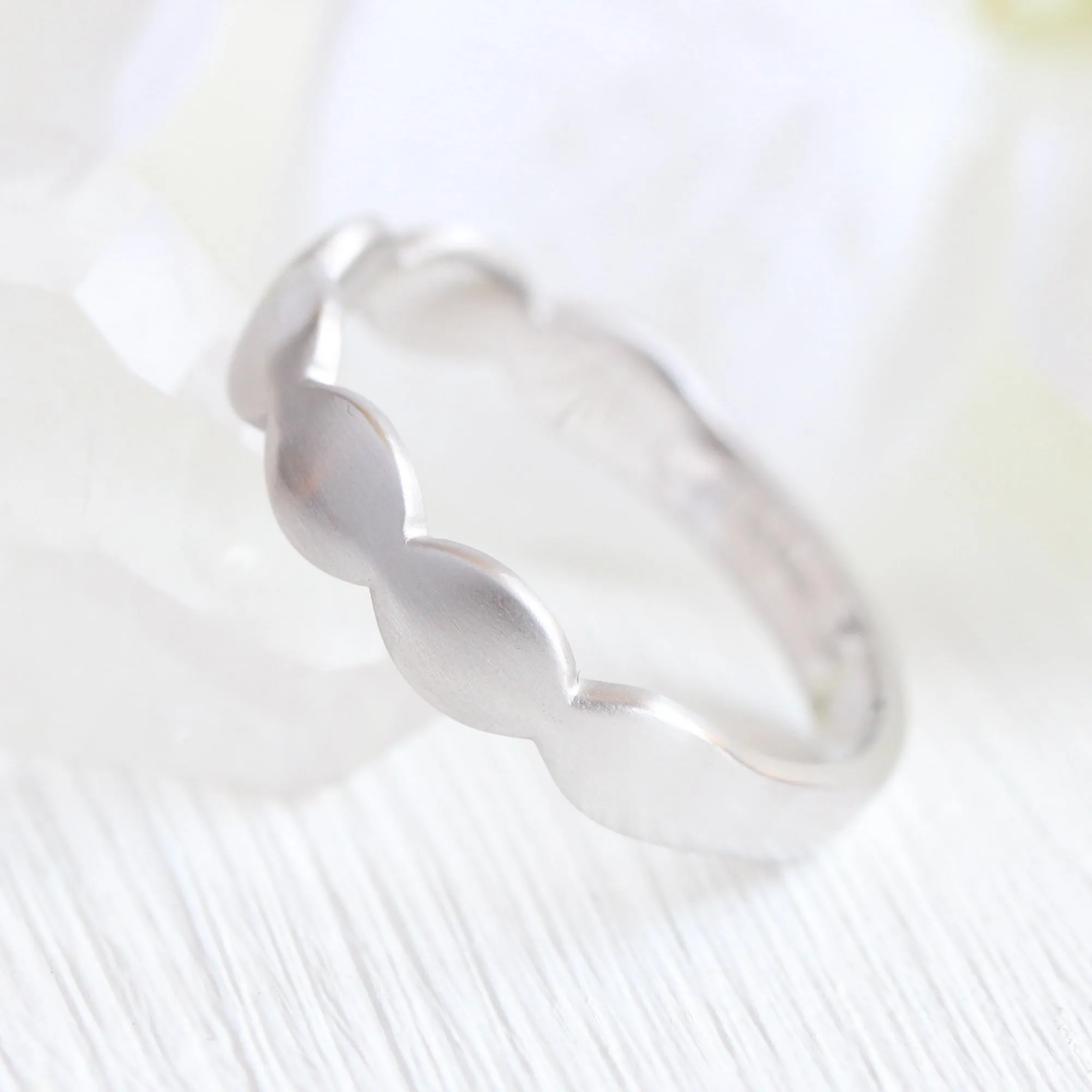 Scalloped Wide Wedding Ring in Solid Platinum or Gold Band