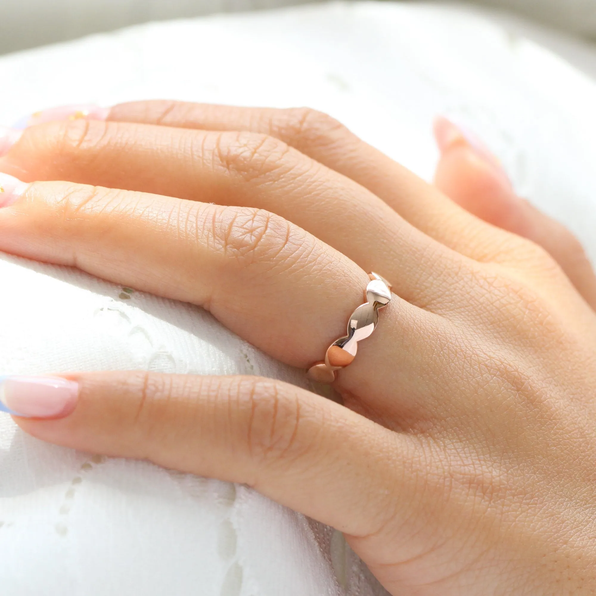 Scalloped Wide Wedding Ring in Solid Platinum or Gold Band