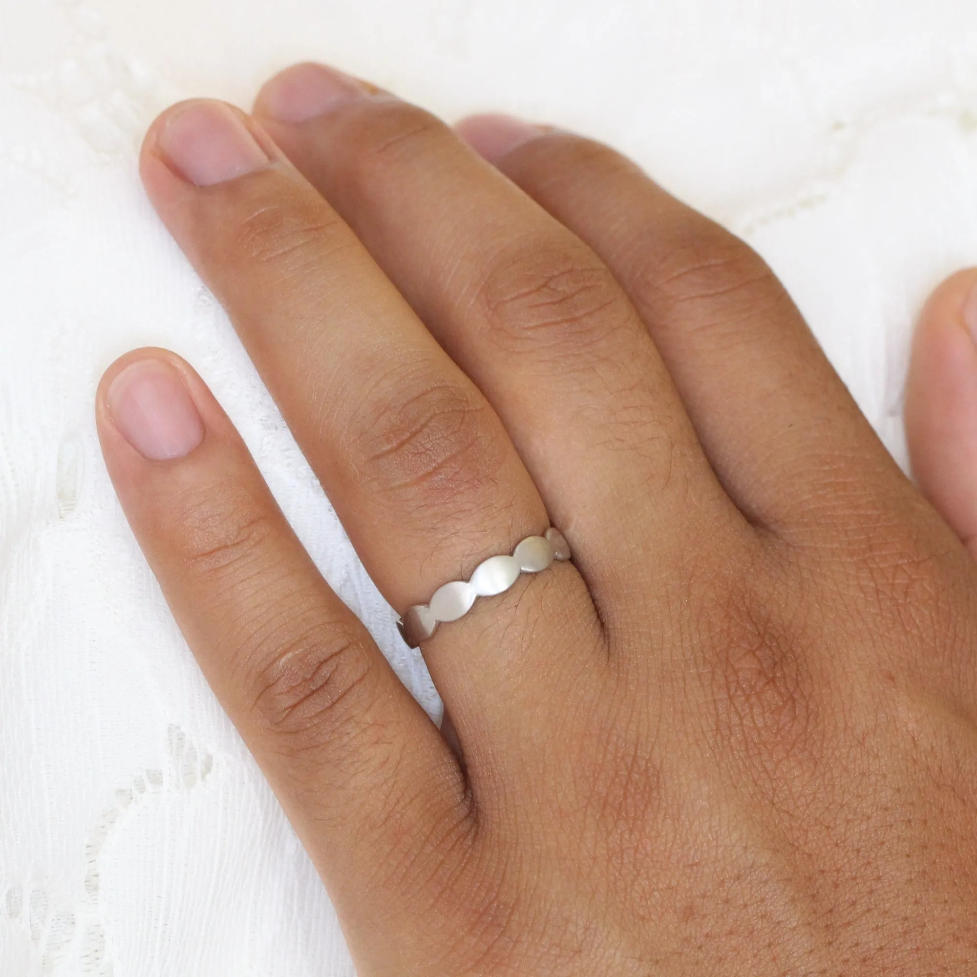 Scalloped Wide Wedding Ring in Solid Platinum or Gold Band